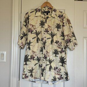 Keeler Bay Yellow, Tan, Green Tropical Monkey Print Camp Shirt – Men’s Size L